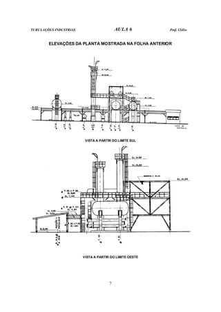 TUBULAÇÕES INDUSTRIAS AULA 6 Prof. Clélio
7
ELEVAÇÕES DA PLANTA MOSTRADA NA FOLHA ANTERIOR
VISTA A PARTIR DO LIMITE SUL
VISTA A PARTIR DO LIMITE OESTE
 