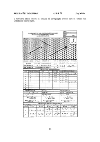 TUBULAÇÕES INDUSTRIAS AULA 10 Prof. Clélio
20
O formulário abaixo mostra os cálculos da configuração anterior com os valores nas
unidades do sistema inglês.
 
