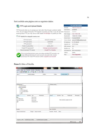 30
Será exebida uma página com os seguintes dados:
Passo 2: Abra o Filezilla.
 