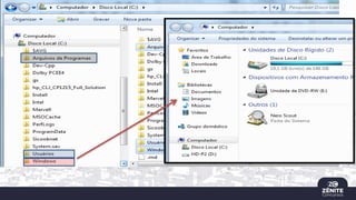 Estrutura e organização de Pastas e Arquivos no
Windows (C:).
 