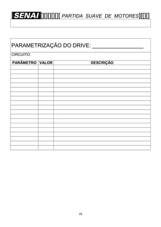 [][][][][][ PARTIDA

SUAVE DE MOTORES][[][]

PARAMETRIZAÇÃO DO DRIVE: _________________
CIRCUITO:
PARÂMETRO VALOR

DESCRIÇÃO

29

 