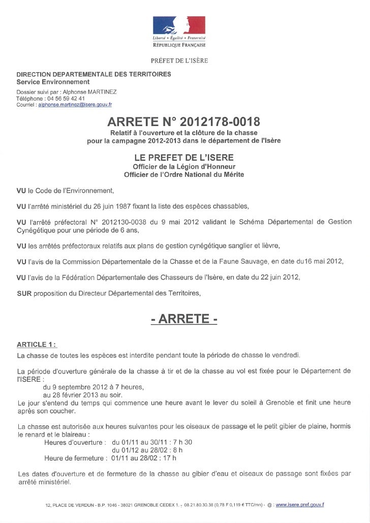 Arrete Ouverture 2012 Isere