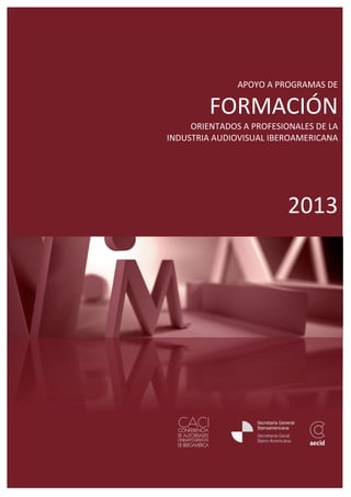 APOYO A PROGRAMAS DE

         FORMACIÓN
     ORIENTADOS A PROFESIONALES DE LA
INDUSTRIA AUDIOVISUAL IBEROAMERICANA




                          2013
 