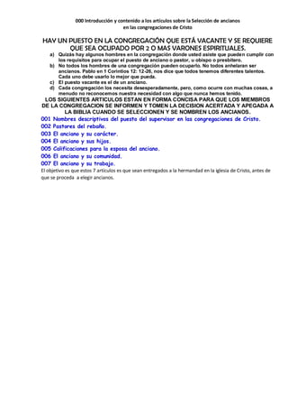 Apoyo biblico conciso para seleccionar ancianos en la iglesia de cristo ...