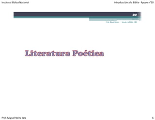 Instituto Bíblico Nacional               Introducción a la Biblia ‐ Apoyo n°10



                                                                      201

                             Prof. Miguel Neira J.   Introd. a la Biblia - IBN




Prof. Miguel Neira Jara                                                          6
 