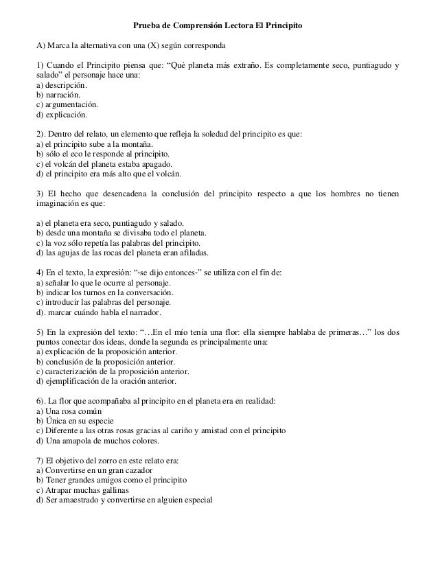 preguntas de comprension sobre el principito apoyo educativo prueba el principito preguntas de comprension sobre el principito apoyo educativo prueba el principito