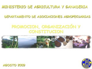 PROMOCION, ORGANIZACIÓN Y
CONSTITUCION
AGOSTO 2009
MINISTERIO DE AGRICULTURA Y GANADERIA
DEPARTAMENTO DE ASOCIACIONES AGROPECUARIAS
 