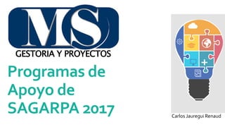 GESTORIA Y PROYECTOS
Carlos Jauregui Renaud
Programas de
Apoyo de
SAGARPA 2017
 