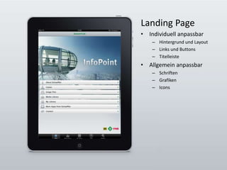 Landing PageIndividuell anpassbarHintergrund und LayoutLinks und ButtonsTitelleisteAllgemein anpassbarSchriftenGrafikenIcons