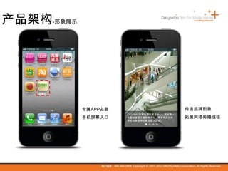 专属APP占据
手机屏幕入口
家春秋
传递品牌形象
拓展网络传播途径
产品架构-形象展示
CASAMIA家春秋国际美居中心，西安唯一
大型软家居主题购物中心，率先将风行世
界的软家居商业概念植入西安。
 
