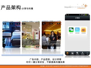 产品架构-分享与传播
广告内容、产品信息、设计师等
均可一键分享好友，不断提高传播效果
 