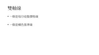 雙軸線
• 一條是每日收盤價格線
• 一條是橘色基準線
 