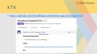 KTX
• https://github.com/DroidKaigi/conference-app-2018/pull/615
12
 