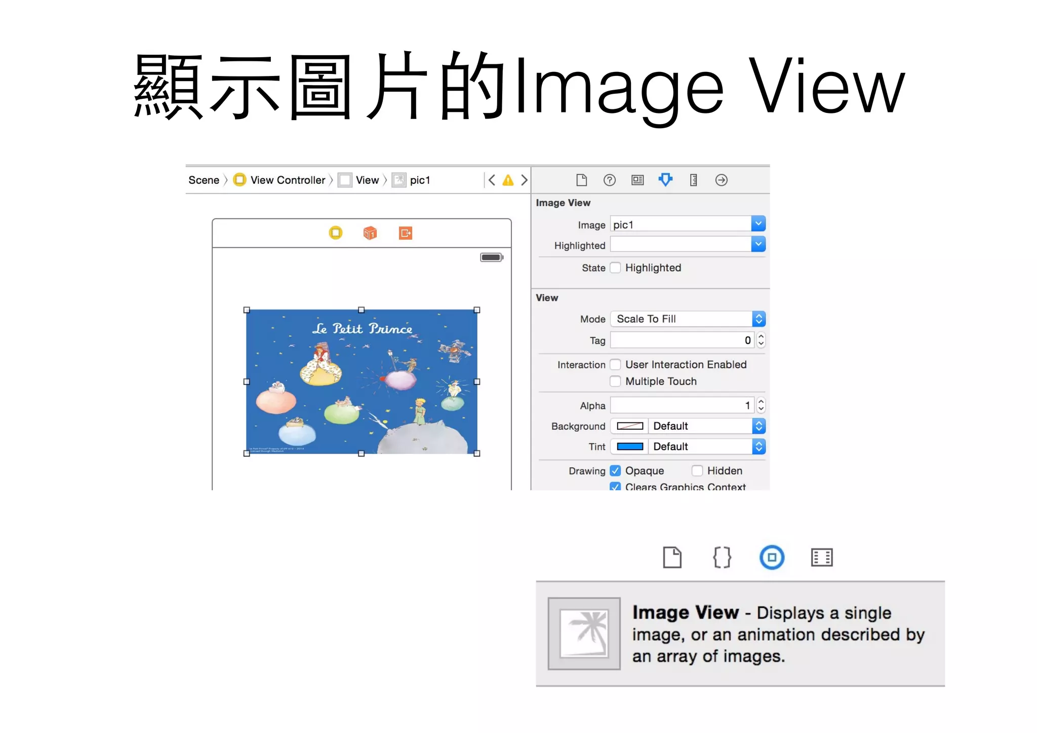 顯⽰示圖⽚片的Image View
 