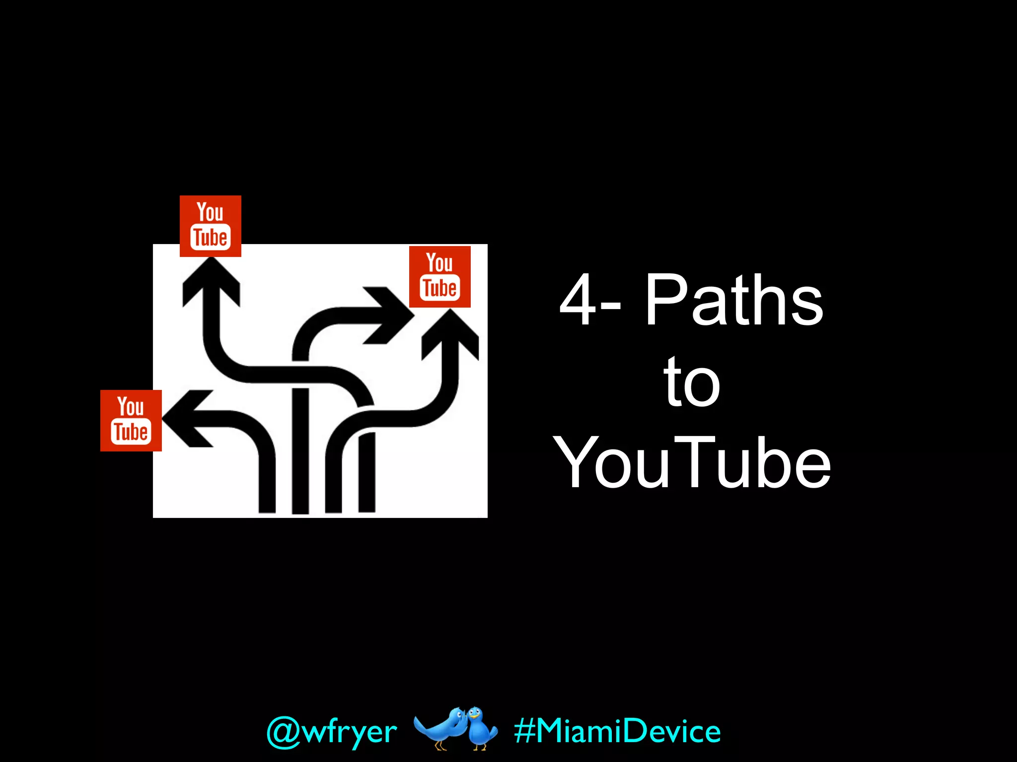 4- Paths
to
YouTube
#MiamiDevice@wfryer
 