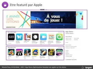 Etre featuré par Apple
MasterClass GirlzInWeb : ASO / App Store Optimisation boostez vos applis sur les stores
 
