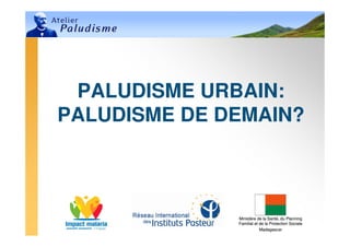 PALUDISME URBAIN:
PALUDISME DE DEMAIN?



              Ministère de la Santé, du Planning
              Familial et de la Protection Sociale
                          Madagascar
 