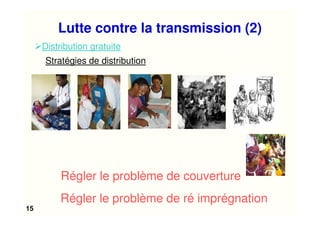 15
Stratégies de distribution
Régler le problème de couverture
Régler le problème de ré imprégnation
Lutte contre la transmission (2)
Distribution gratuite
 