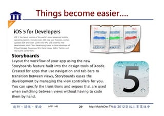 Things become easier….




  APP 1HR   29   http://MobileDev.TW
 