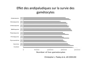 Effet des andipaludiques sur la survie des
gamétocytes
Christopher L. Peatey et al, JID 2009:200
 