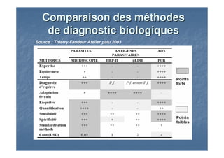 Comparaison des mComparaison des mééthodesthodes
de diagnostic biologiquesde diagnostic biologiques
Source : Thierry Fandeur Atelier palu 2003
 