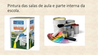 Pintura das salas de aula e parte interna da
escola.
 