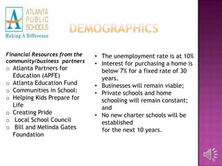 A budget shortfall.Historical BackgroundLarge urban school district located in Atlanta, GA, the southern region of the United States; 