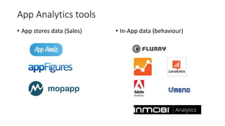 App Analytics tools
• App stores data (Sales) • In-App data (behaviour)
 