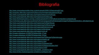 Bibliografia:
● http://www.omeopatiapossibile.it/wp-content/uploads/2009/12/Diapositiva027.jpg
● http://ziogiulius.altervista.org/pronto%20soccorso/immagini/articolazione78.jpg
● http://www.superagatoide.altervista.org/images/osteoporosi%202.jpg
● http://www.superagatoide.altervista.org/images/paramorfismi.jpg
● http://www.fisioterapiarubiera.com/wp-content/uploads/2012/10/Frattura-scomposta-e-composta.jpg
● http://motricitascuola.altervista.org/attivita%20motoria/apparati%20interessati/immagini%20apparati/struttura_articolazione.jpg
● http://www.superagatoide.altervista.org/images/ossa%20gamba.jpg
● http://www.superagatoide.altervista.org/images/ossa%20braccio.jpg
● http://www.superagatoide.altervista.org/images/gabbiatoracica.gif
● http://www.superagatoide.altervista.org/images/vertebrale.jpg
● http://www.superagatoide.altervista.org/images/cranio.gif
● http://images.slideplayer.it/3/964702/slides/slide_27.jpg
● http://images.slideplayer.it/3/964702/slides/slide_25.jpg
● http://www.superagatoide.altervista.org/images/osso%20lungo%20struttura.jpg
● http://www.superagatoide.altervista.org/images/scheletro.gif
● http://www.superagatoide.altervista.org/scheletrico.html
● http://www.superagatoide.altervista.org/scheletro%20assile.html
● http://www.superagatoide.altervista.org/scheletro%20appendicolare.html
● http://www.superagatoide.altervista.org/articolazioni.html
● http://www.superagatoide.altervista.org/malattie_scheletrico.html
● http://www.fioriblu.it/salute/apparato-scheletrico/cartilagine.htm
 