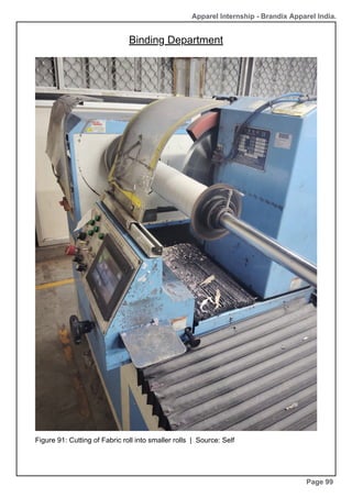 Apparel Internship - Brandix Apparel India.
Binding Department
Page 99
Figure 91: Cutting of Fabric roll into smaller rolls | Source: Self
 
