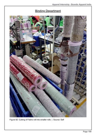 Apparel Internship - Brandix Apparel India.
Binding Department
Page 100
Figure 92: Cutting of Fabric roll into smaller rolls | Source: Self
 