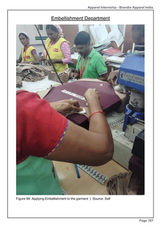 Apparel Internship - Brandix Apparel India.
Embellishment Department
Page 107
Figure 99: Applying Embellishment to the garment | Source: Self
 