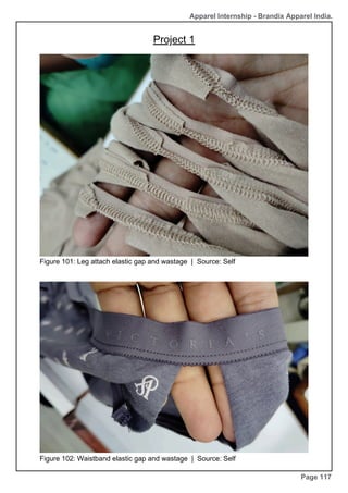 Apparel Internship - Brandix Apparel India.
Project 1
Page 117
Figure 101: Leg attach elastic gap and wastage | Source: Self
Figure 102: Waistband elastic gap and wastage | Source: Self
 