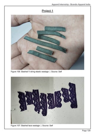 Apparel Internship - Brandix Apparel India.
Project 1
Page 120
Figure 106: Slashed V string elastic wastage | Source: Self
Figure 107: Slashed lace wastage | Source: Self
 