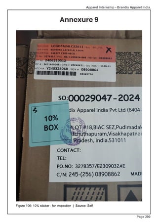Apparel Internship - Brandix Apparel India.
Annexure 9
Figure 196: 10% sticker - for inspection | Source: Self
Page 290
 