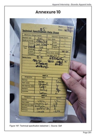 Apparel Internship - Brandix Apparel India.
Annexure 10
Figure 197: Technical specification datasheet | Source: Self
Page 291
 