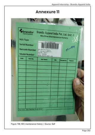 Apparel Internship - Brandix Apparel India.
Annexure 11
Figure 198: M/C maintenance history | Source: Self
Page 292
 