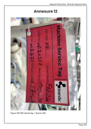 Apparel Internship - Brandix Apparel India.
Annexure 12
Figure 199: M/C service tag | Source: Self
Page 293
 