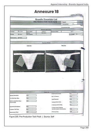 Apparel Internship - Brandix Apparel India.
Annexure 18
Figure 205: Pre-Production Tech Pack | Source: Self
Page 299
 