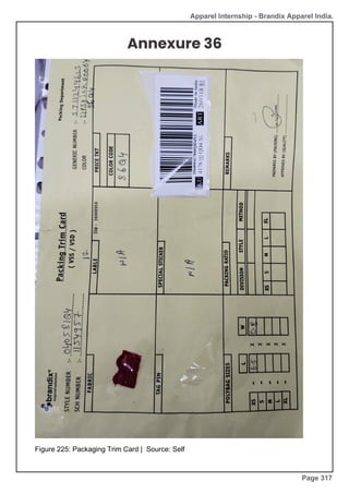 Apparel Internship - Brandix Apparel India.
Annexure 36
Figure 225: Packaging Trim Card | Source: Self
Page 317
 