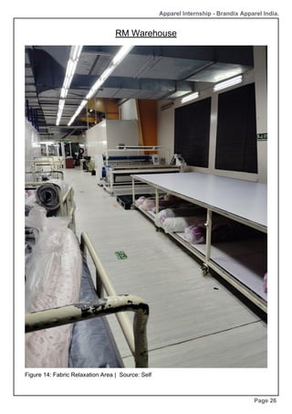 RM Warehouse
Page 26
Apparel Internship - Brandix Apparel India.
Figure 14: Fabric Relaxation Area | Source: Self
 