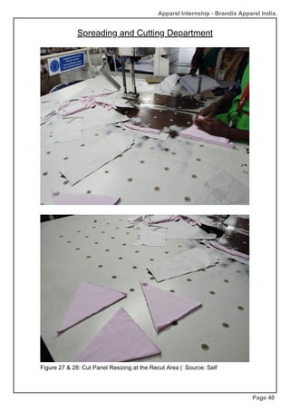 Figure 27 & 28: Cut Panel Resizing at the Recut Area | Source: Self
Page 40
Apparel Internship - Brandix Apparel India.
Spreading and Cutting Department
 