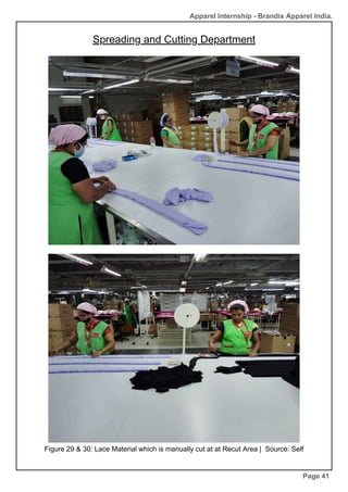 Figure 29 & 30: Lace Material which is manually cut at at Recut Area | Source: Self
Page 41
Apparel Internship - Brandix Apparel India.
Spreading and Cutting Department
 