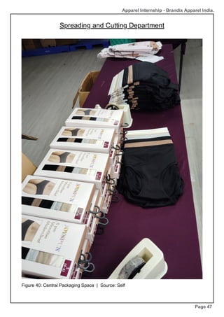 Spreading and Cutting Department
Page 47
Figure 40: Central Packaging Space | Source: Self
Apparel Internship - Brandix Apparel India.
 