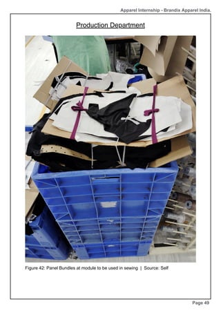 Production Department
Page 49
Figure 42: Panel Bundles at module to be used in sewing | Source: Self
Apparel Internship - Brandix Apparel India.
 