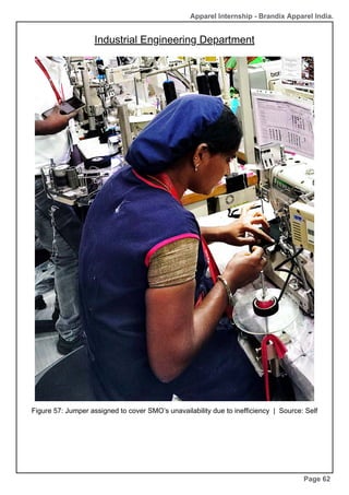 Industrial Engineering Department
Page 62
Apparel Internship - Brandix Apparel India.
Figure 57: Jumper assigned to cover SMO’s unavailability due to inefficiency | Source: Self
 