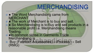  ● The Word Merchandising came from 
MERCHANT 
 ● The work of Merchant is to buy and sell. 
 ● So Merchandising is to b...