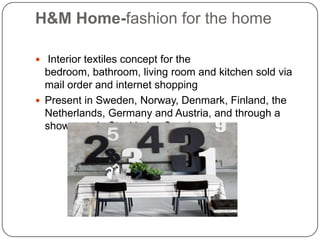 COS – Collection of Style COS offers fashion and quality at the best price, but within a higher price segment. Focus to detail of ready-to-wear designStores in Belgium, Denmark, France, Germany Netherlands, Spain, UK.60 suppliers, which are located primarily in Europe and, to an extent, in Asia.