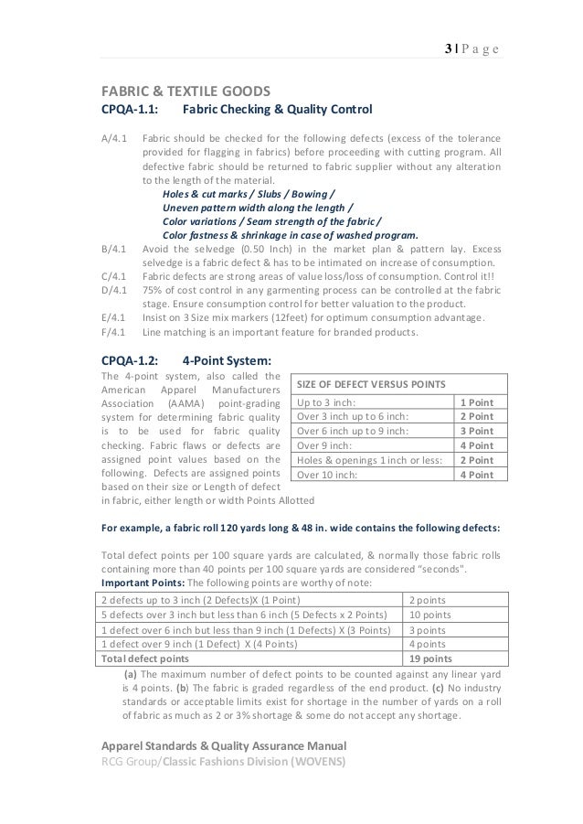 Apparel Standards & Quality Assurance / Wovens