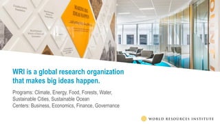 WRI is a global research organization
that makes big ideas happen.
Programs: Climate, Energy, Food, Forests, Water,
Sustai...